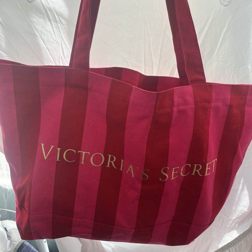 Victoria's Secret Weekender Canvas Red Stripped Tote Bag
